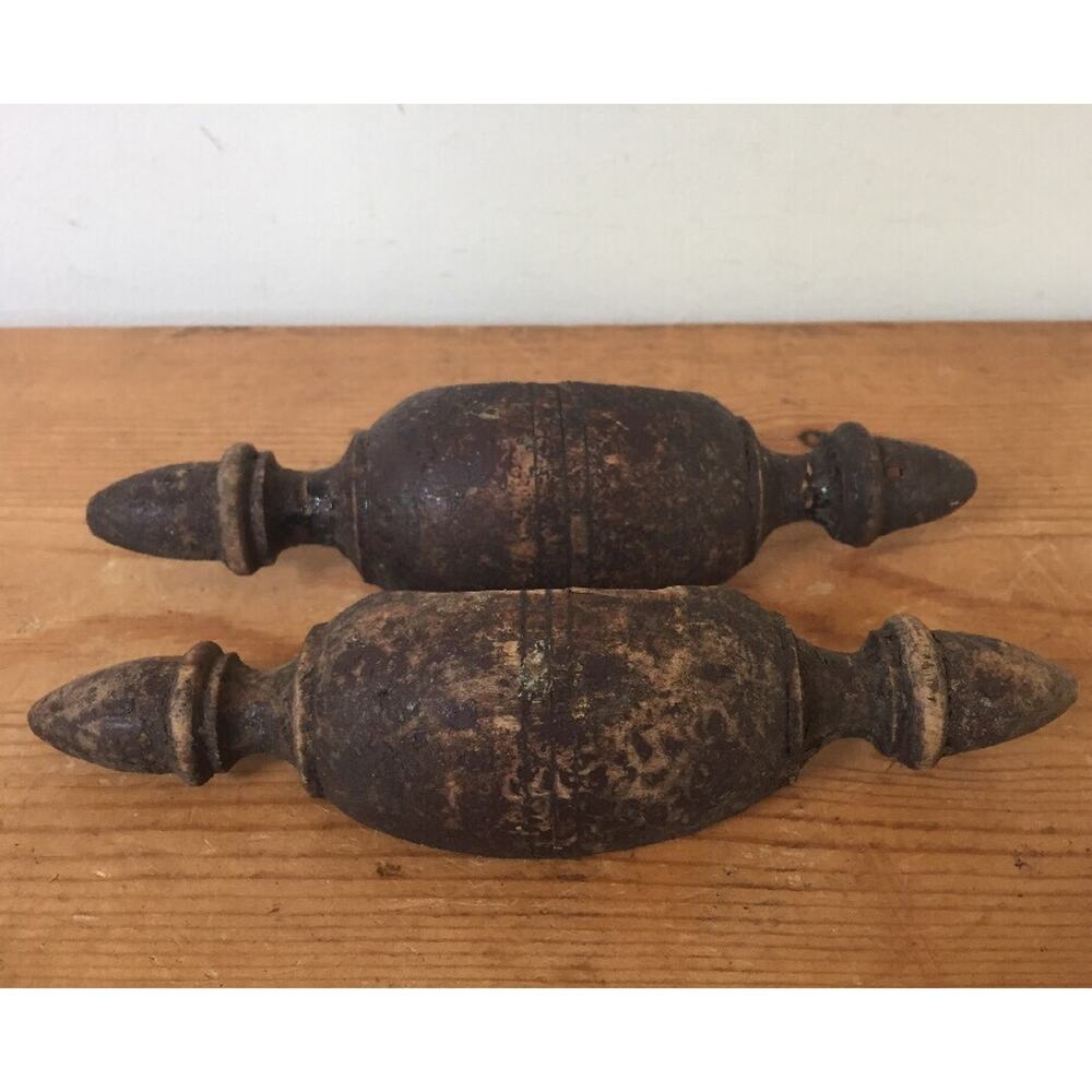 Pair Vtg Antique Distressed Rustic Wooden Drawer Cup Pulls Cabinet Handles 7.25"